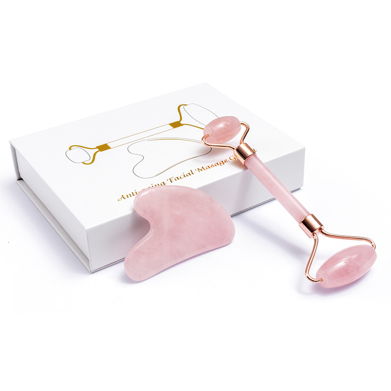 Jade Roller Stone - Natural Rose Quartz Jade Roller Gua